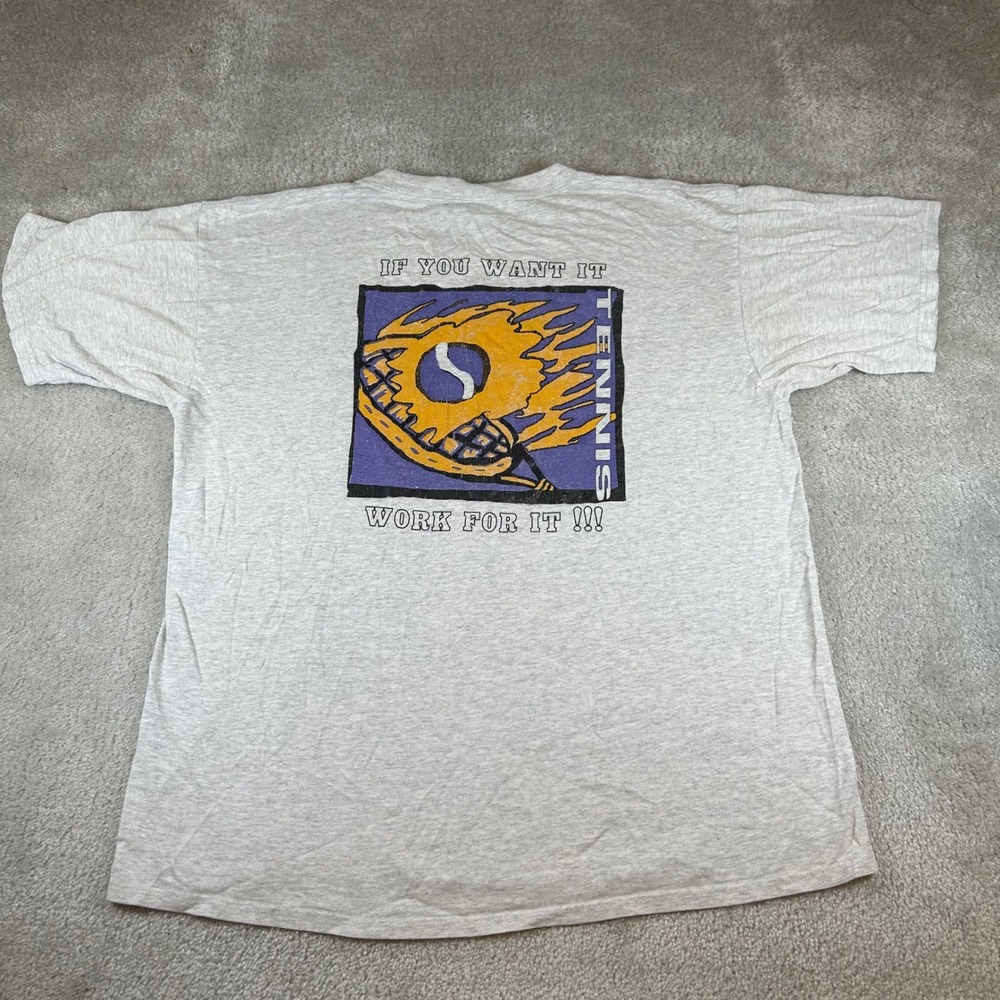 Vintage 90s Gildan Graphic Tee Mens XL Grey Heather Pirate Tennis Pride 96 Shirt